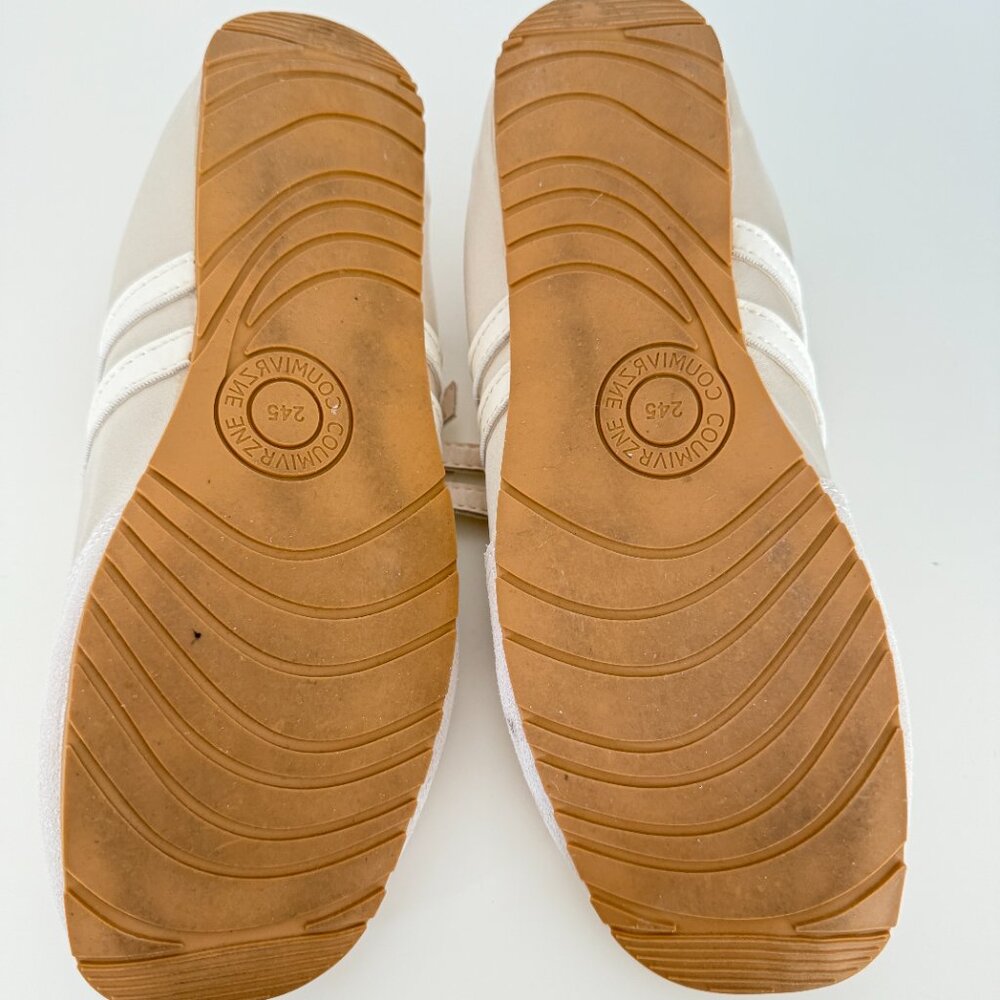 Ballet Flats Double Straps Tan Off White Size 7 Mixed Fabric - Picture 6 of 6